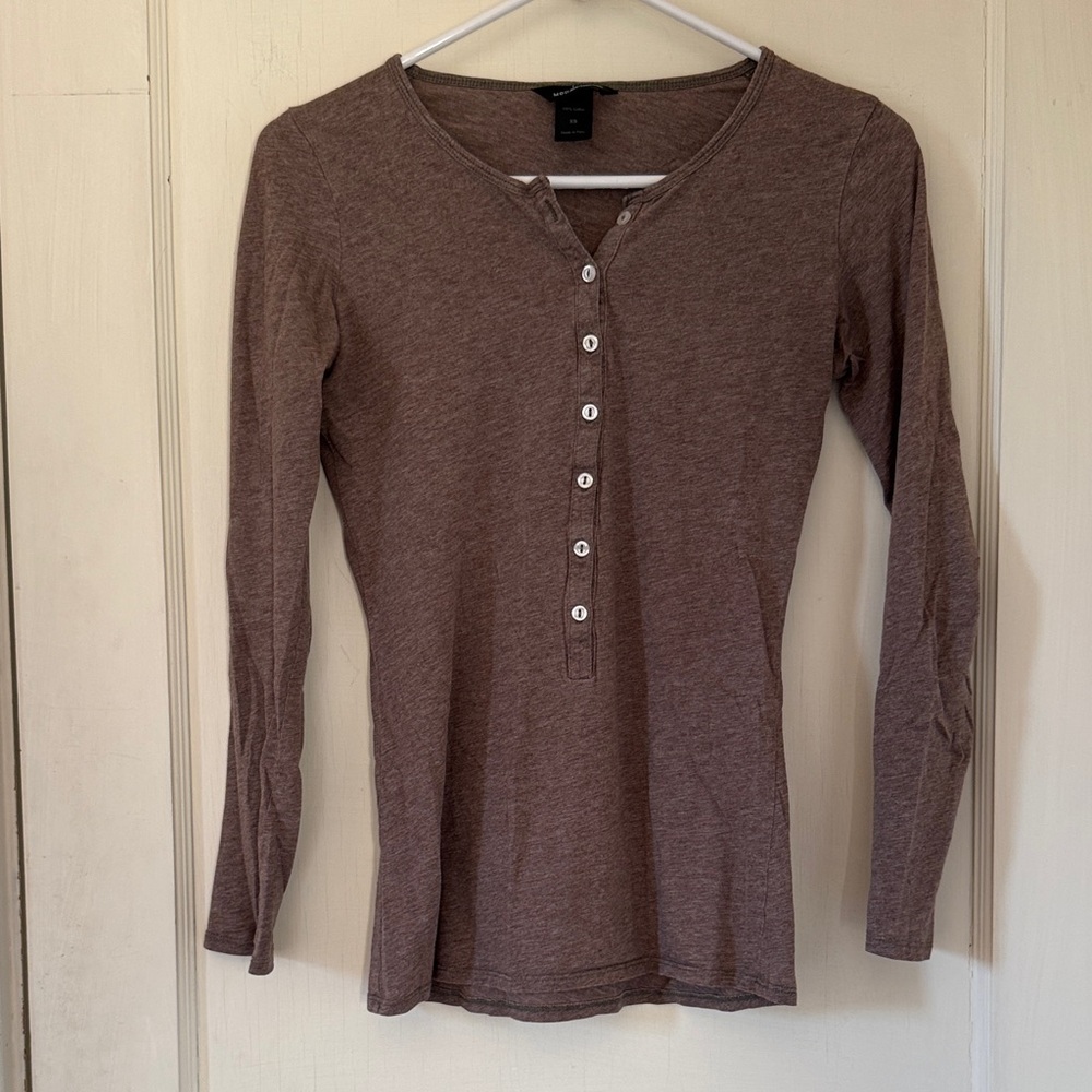 100% Cotton Moda International Mauve Brown Long Sleeve Henley